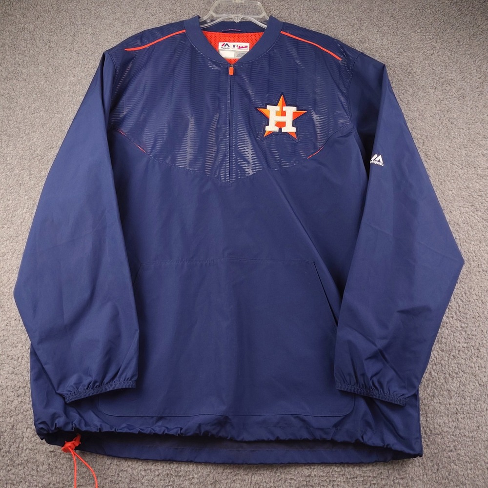 Majestic Windbreaker Mens XL Houston Astros 1/4 Zip Navy Blue Cool Base EUC